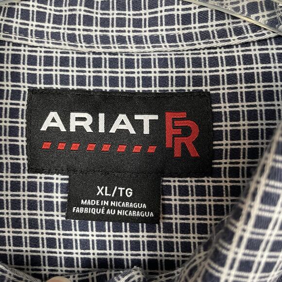 Ariat FR Work Shirt Men XL Navy Plaid Flame Resistant CAT 2 Button Down Workwear - Picture 3 of 16